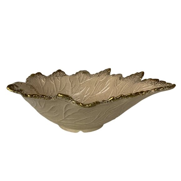 Vintage California Pottery Leaf-Shaped Bowl Pink Gold Trim 105 Mid Century USA - Picture 4 of 7